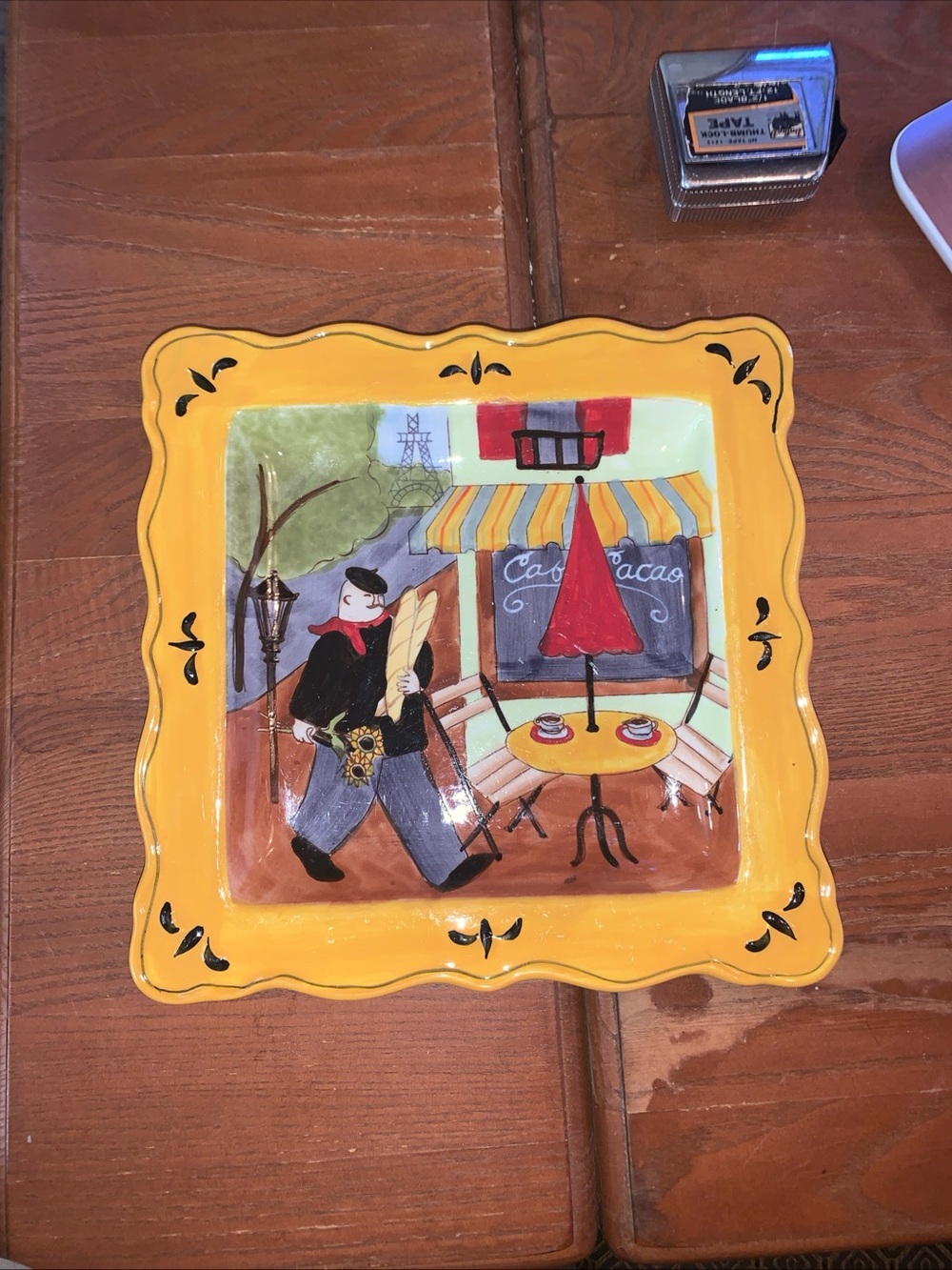 Certified International Jennifer Brinley Square Stoneware Paris Cafe Scene Plate